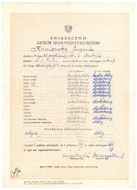 Świadectwo Liceum Ogólnokształcącej