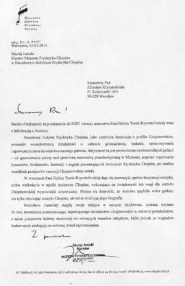 Zdjęcia: Podziękowanie z Narodowego Instytutu Fryderyka Chopina