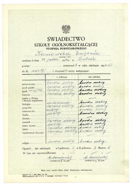 Świadectwo Szkoły Ogólnokształcącej - Stopnia Podstawowego