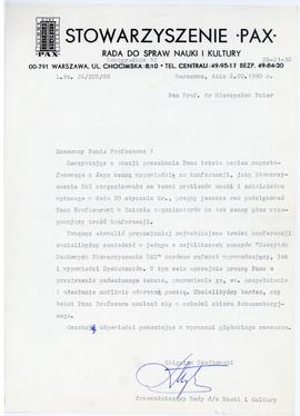 Pismo ze stowarzyszenia PAX